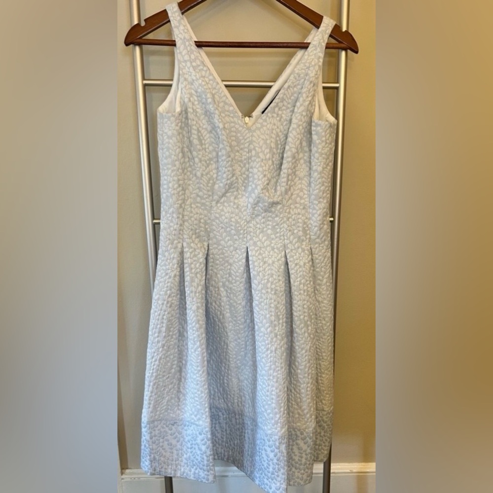 Lauren Ralph Lauren Elegant Pleated White Silver Sleeveless A-Line Midi Dress - Picture 3 of 6